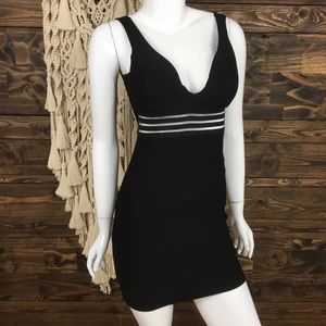 Emerald Sunday | Mesh Striped Dress Low V‎ Back Mini Bodycon Dress